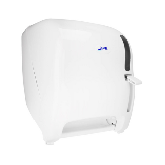 Dispensador de toalla en rollo con palanca | Jofel Azur AG16510 | Capacidad 180 m | Plástico ABS blanco