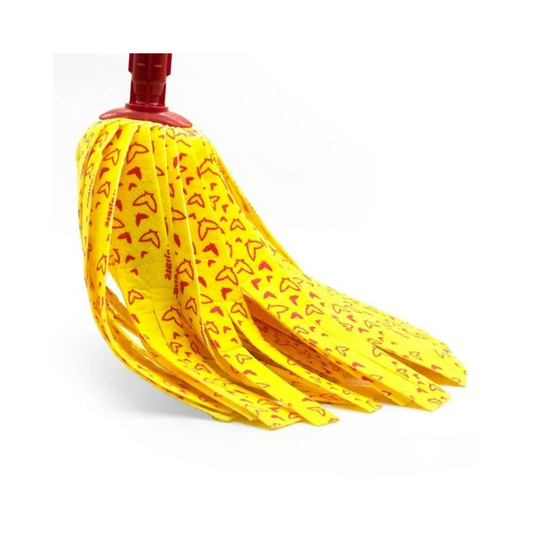 mop-microfibra-algodon-vileda-pro-amarillo.jpg: Detalle de las fibras de microfibra y algodón del repuesto de mop Vileda Pro color amarillo