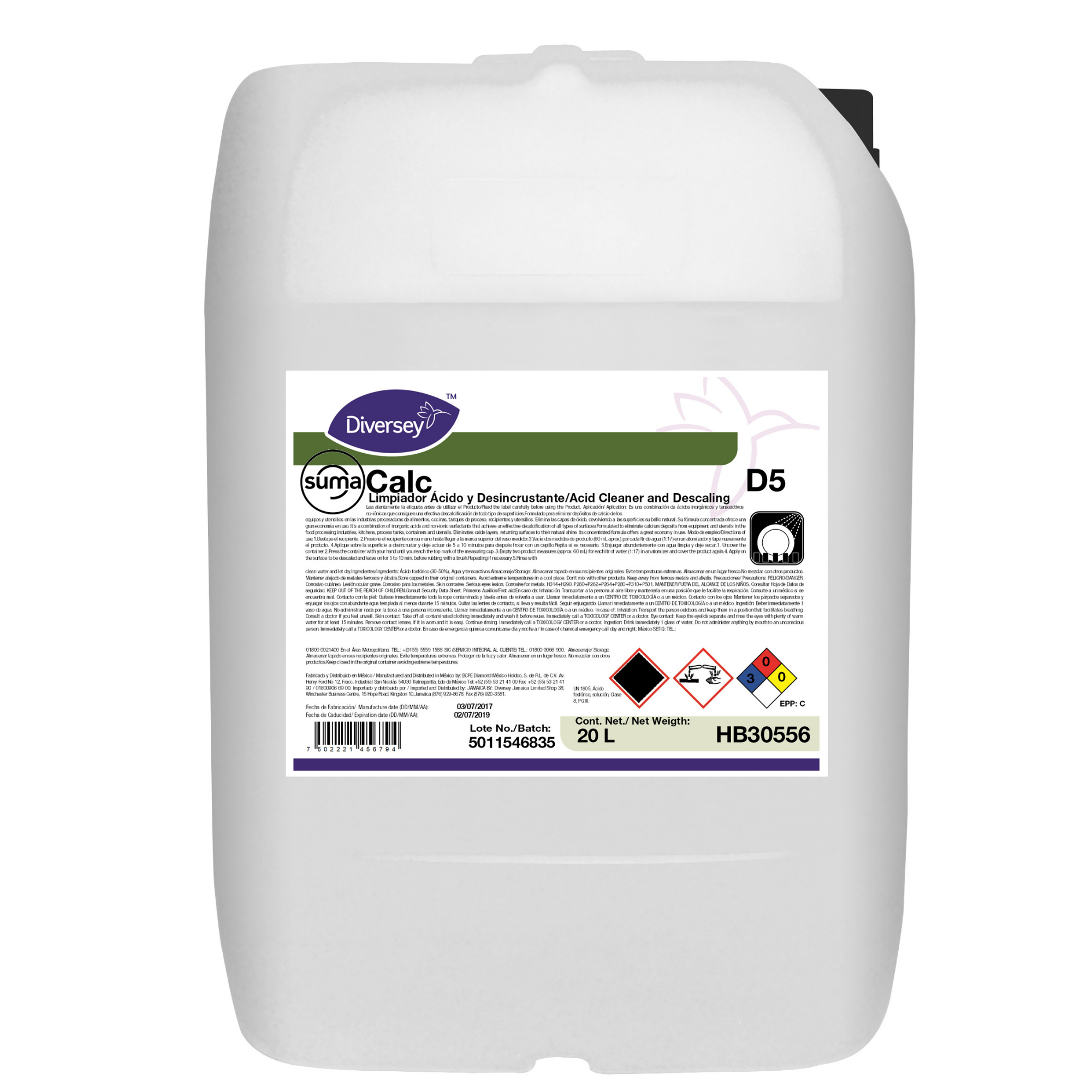 Limpiador Ácido Desincrustante Suma Calc Diversey HB30556 - 20 L