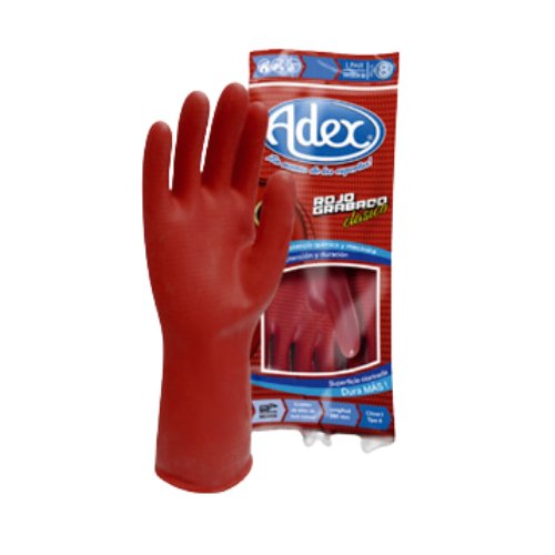 adex-guante-rojo-grabado-clasico.jpg:Guante Rojo Grabado Clásico de ADEX, mostrando su color y el grabado en la palma