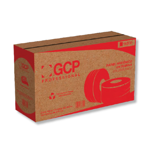 gcpaper-higienico-bobina-180m-reciclado-14831.peng: Rollo de papel higiénico en bobina GCP Professional de 180 metros con gofrado piramidal.