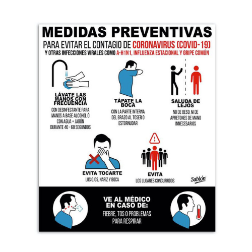 Poster Laminado de Estireno 40 x 34 cm " Prevenir Coronavirus" Sablón (7868)