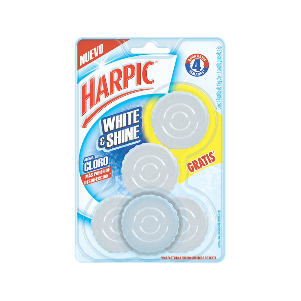 Harpic® White & Shine Pastilla para Tanque con Aroma a Cloro, 5PZAS (RB-3037542)