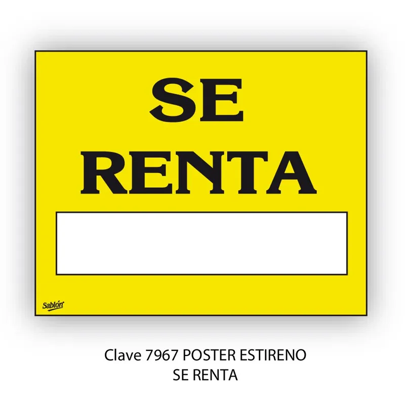 Señal de Se Renta — Póster de Aviso en Lámina de Estireno — Visibilidad de 0 a 16 metros