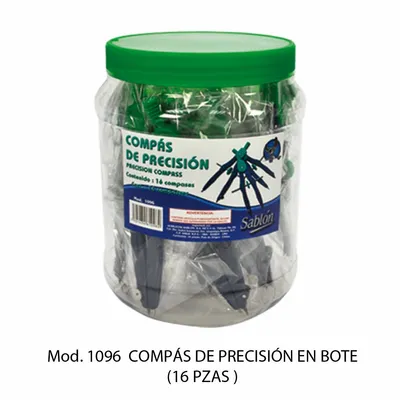 Bote con 16 Compases de Precisión — Color Azul con verde