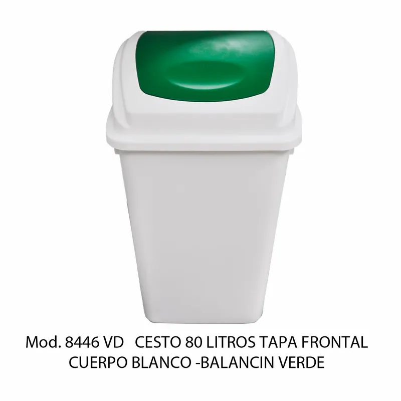 Bote de basura grande de 80 litros — Tapa Balancín Frontal Verde