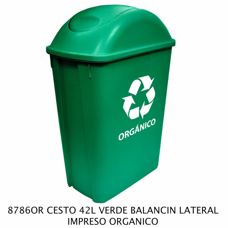 Bote de Basura Mediano — 42 litros — Impreso Orgánico — Tapa tipo Balancín Lateral