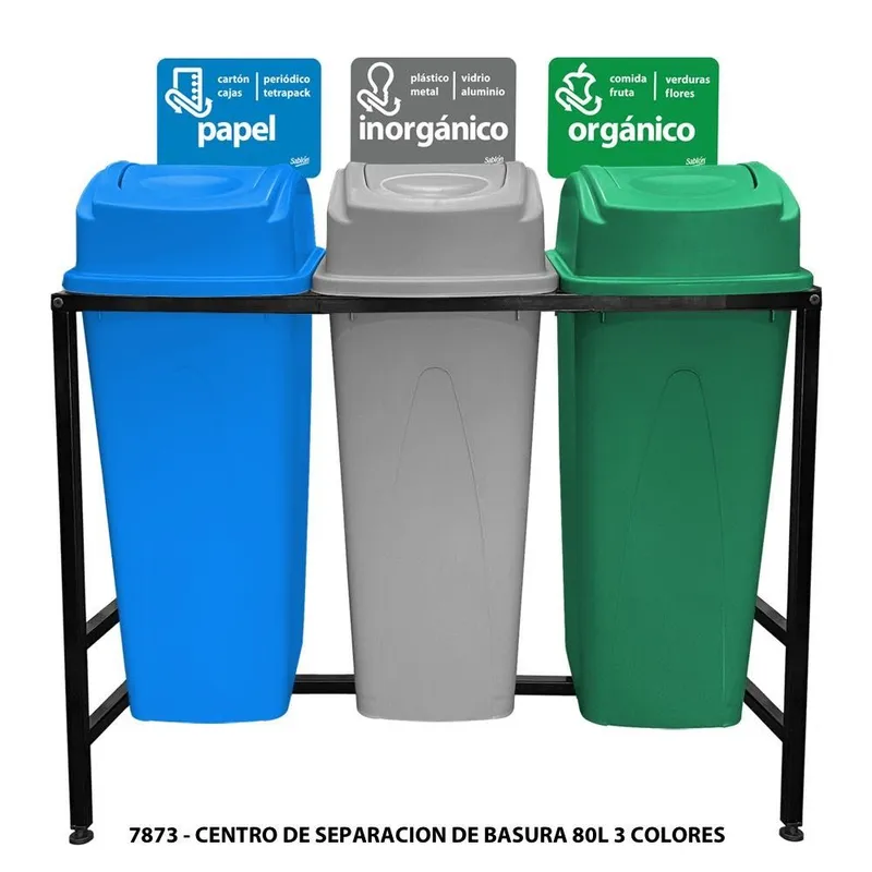 Centro de separación de basura 80 litros — Con 3 botes de basura — Con Tapa Lateral