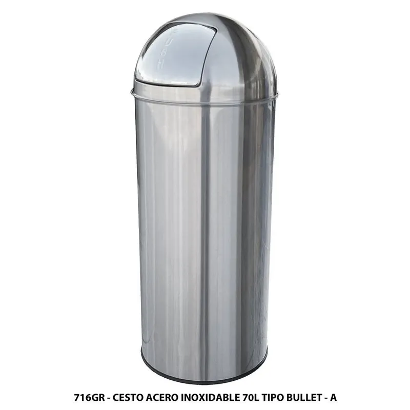 Bote de basura de acero inoxidable — 70 Litros — Redondo — Con cubo interior