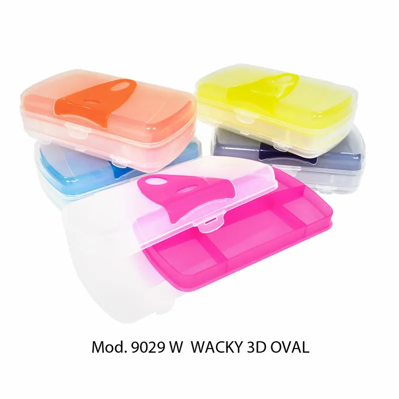 Estuche Escolar Wacky 3D Oval — Colores Rosa, Azul, Verde, Rojo, Humo