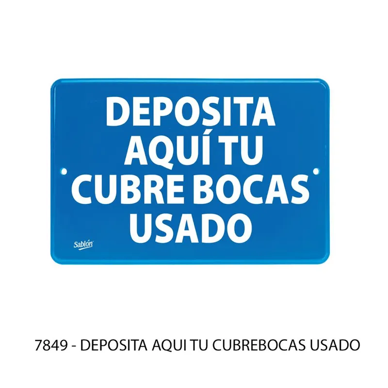 Señal deposita aquí tu cubrebocas — Placa Rígida Autoadherible Mediana — Visibilidad de 0 a 8 metros