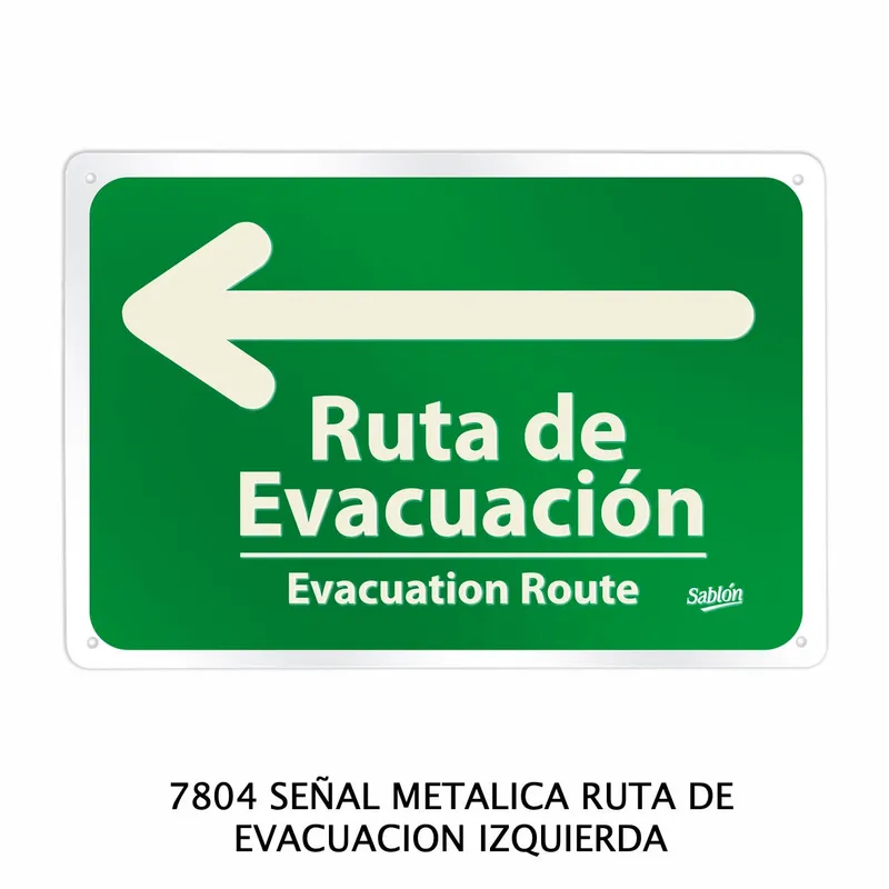 Señal de Ruta de Evacuación — Señal Metálica — Visibilidad de 0 a 12 metros — Luminiscencia: Más de 4 metros