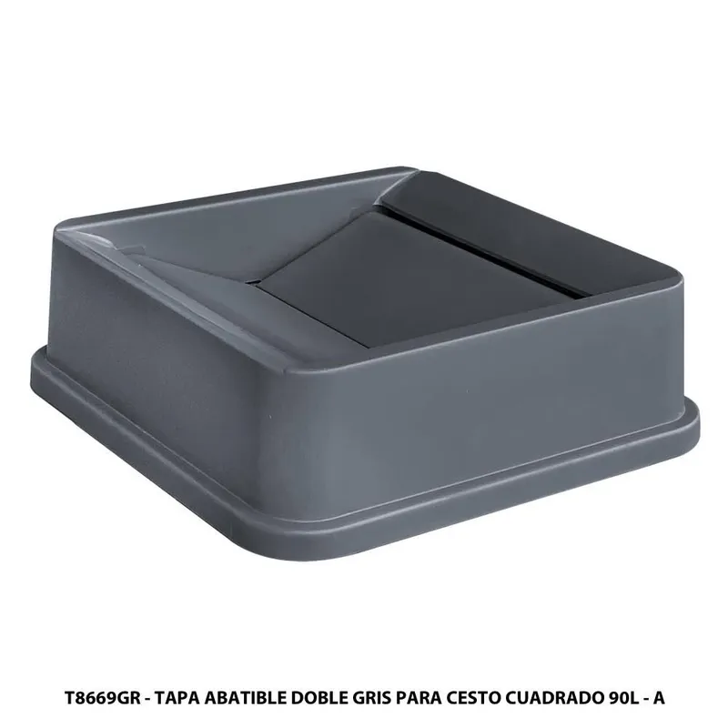 Tapa Abatible Doble Gris para Cesto Cuadrado 90 Litros T8669gr — Material: Poliestireno