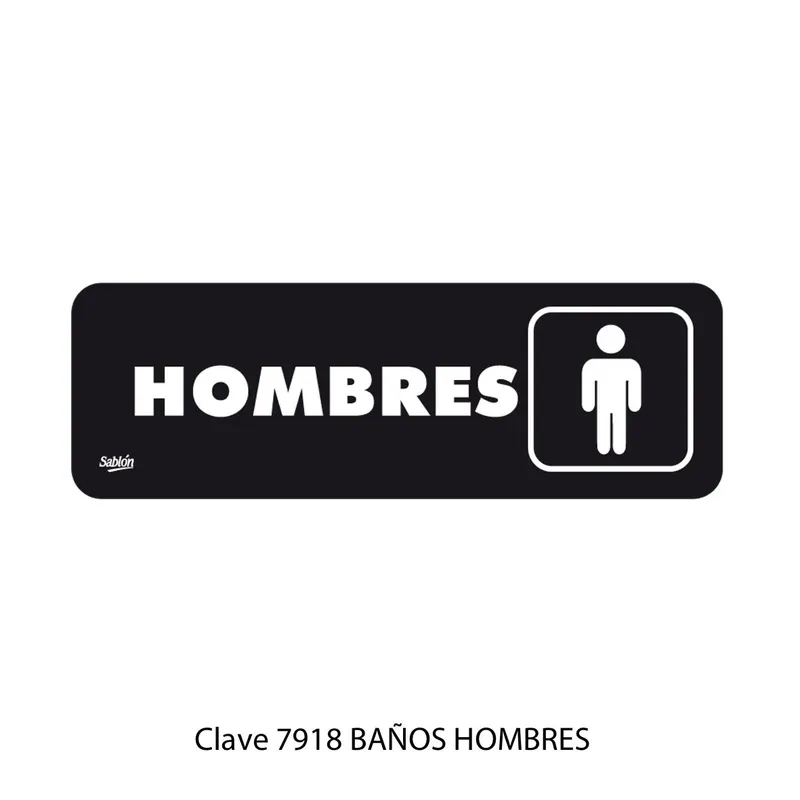 Señal de Baños Hombres — Placa Rígida Autoadherible — Visibilidad de 0 a 5 metros