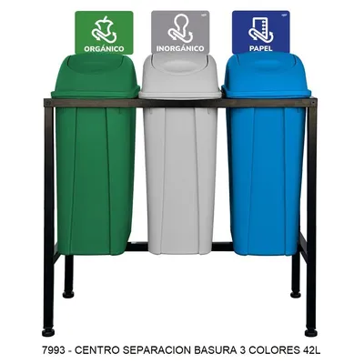 Centro de separación de basura 42 litros — Con 3 botes de basura — Con Tapa Lateral