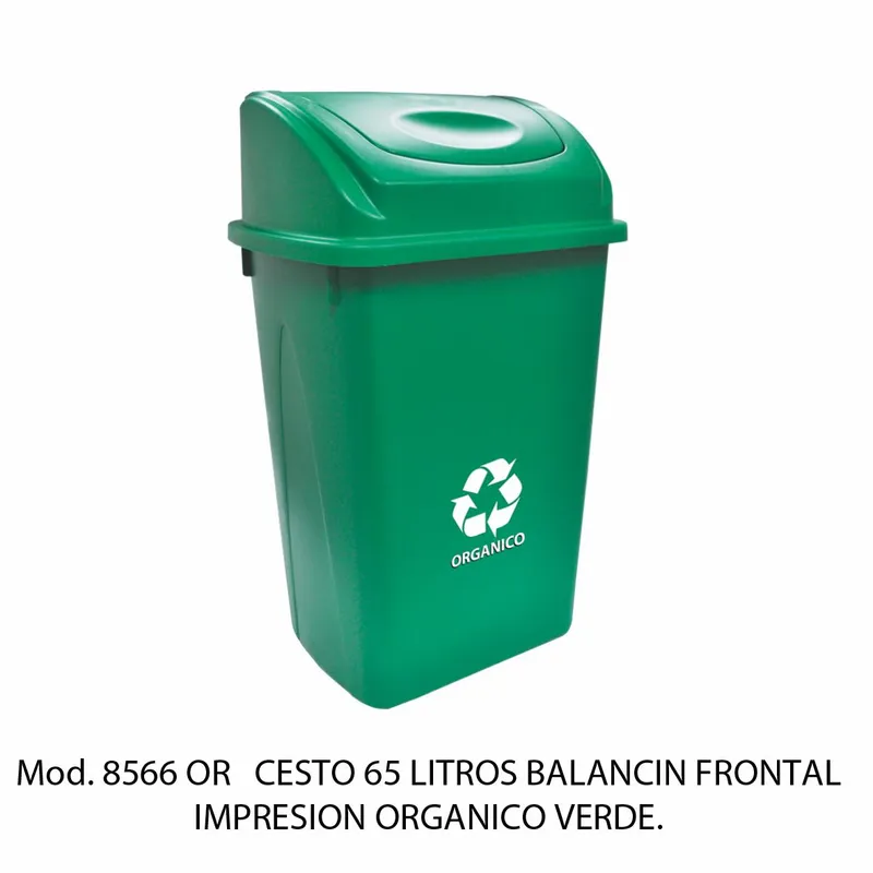 Bote de basura grande de 65 litros — Tapa Balancín Frontal — Con impresión — Orgánico