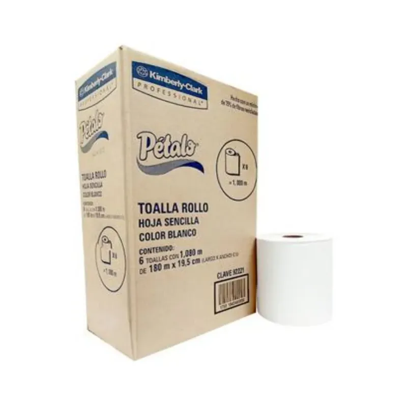 Toalla Manos Rollo Pétalo® 180 mts Blanca x 6