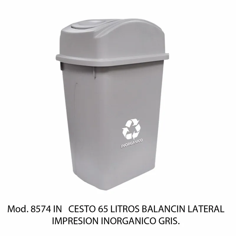 Bote de basura grande de 65 litros — Tapa Balancín Lateral — Con impresión — Inorgánico