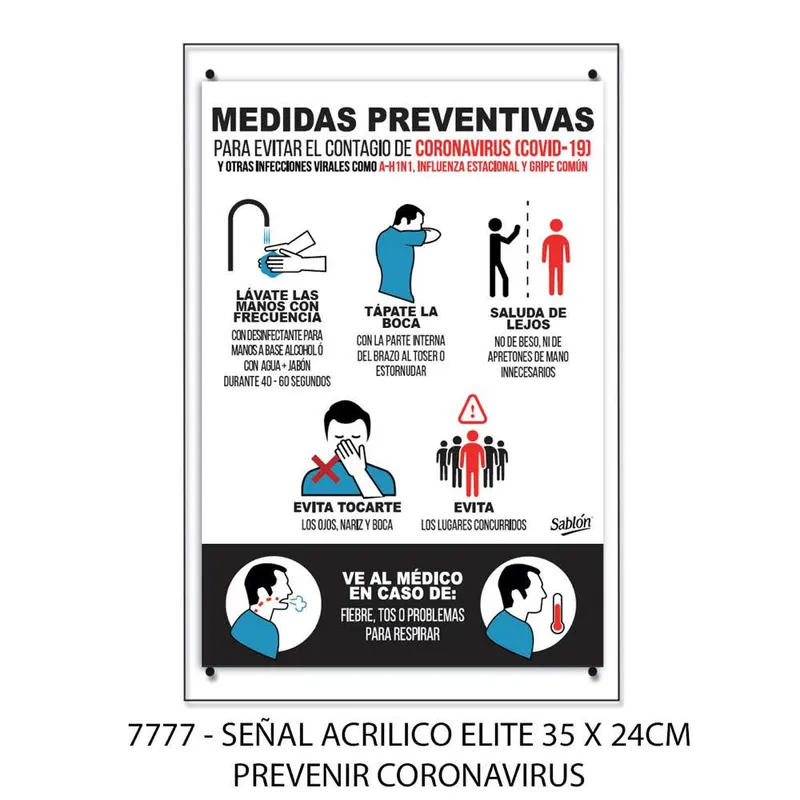 Señal de prevenir el coronavirus — Señal Acrílico Elite — Visibilidad de 0 a 8 metros