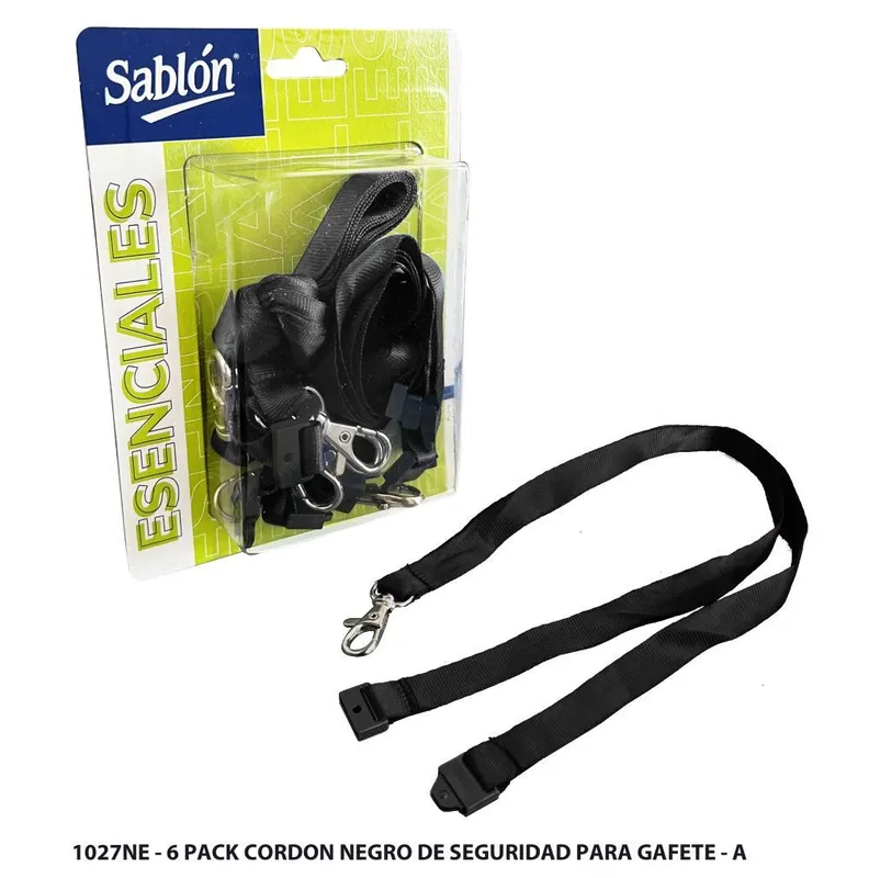 Gafetes — 6 Pack Cordon Negro — De Seguridad para Gafete