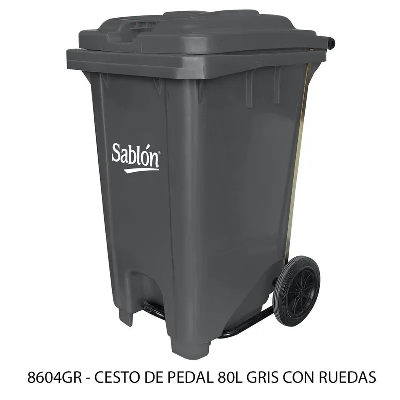 Bote de basura grande de 80 litros — Con Ruedas — Con Pedal — 48cm x 81cm x 55.5cm