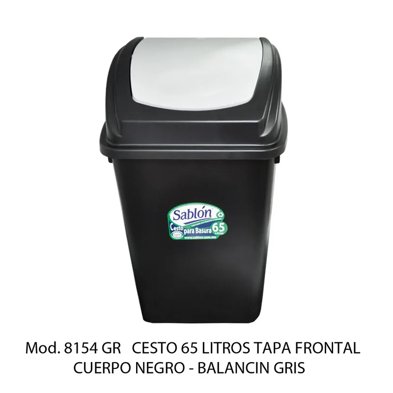 Bote de basura grande de 65 litros — Tapa Balancín Frontal Gris
