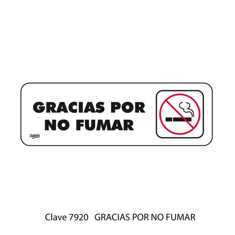 Señal de gracias por no fumar — Placa Rígida Autoadherible Chica — Visibilidad de 0 a 5 metros