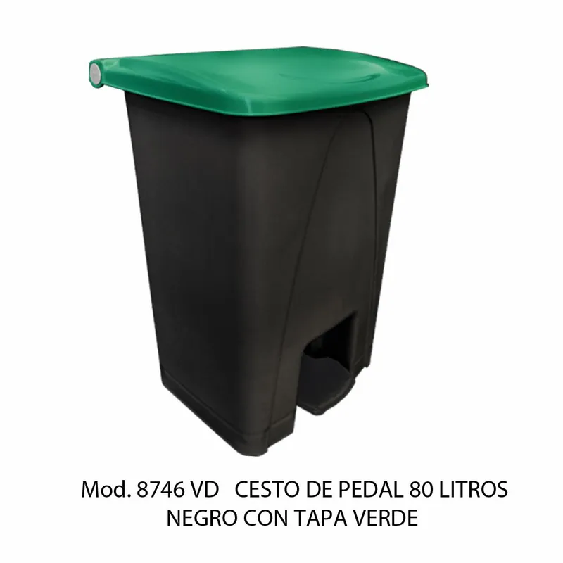 Bote de basura grande de 80 litros — Con Tapa Verde — Con Pedal