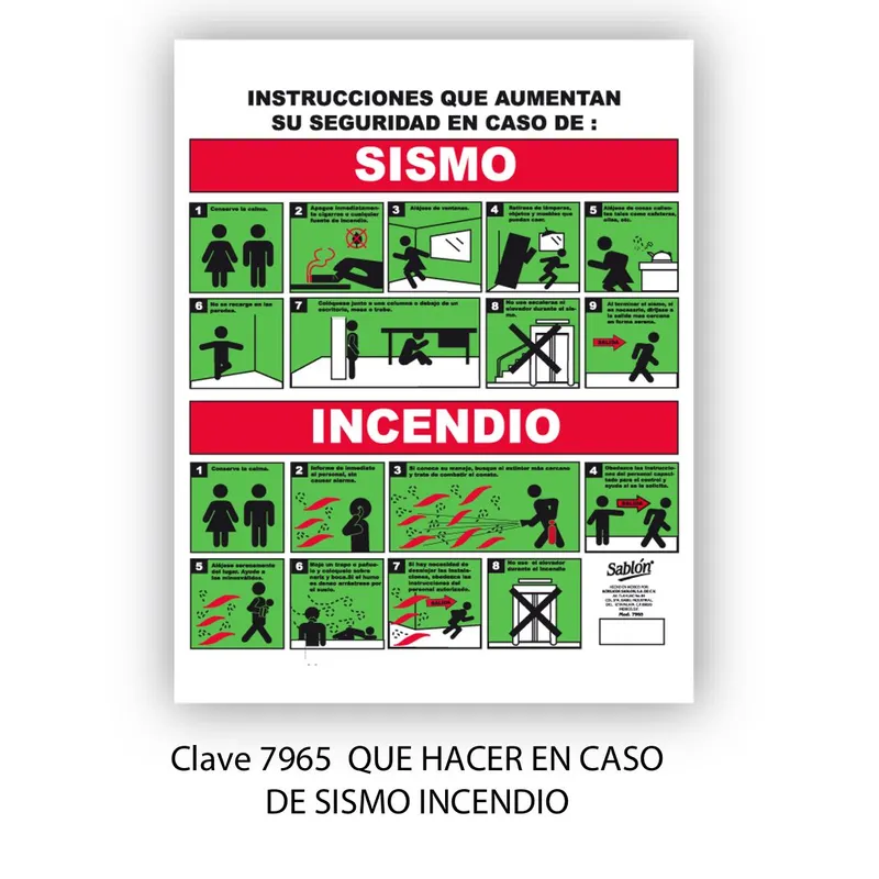 Señal de sismo e incendio — Póster de Aviso en Lámina de Estireno — Visibilidad de 0 a 16 metros