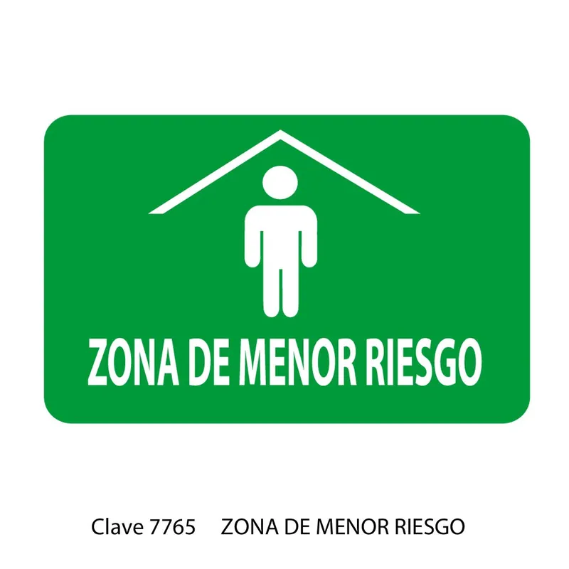 Señal zona de menor riesgo — Placa Rígida Autoadherible Grande — Visibilidad de 0 a 12 metros