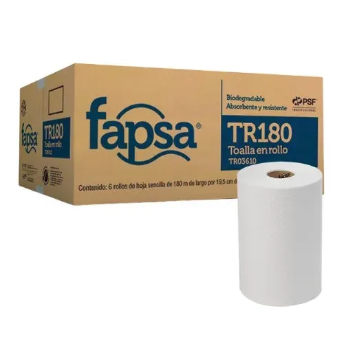 Toalla en Rollo Fapsa TR180 Hoja Sencilla 180m (Caja 6 Rollos)