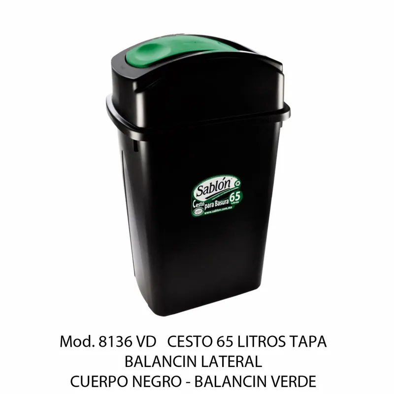 Bote de basura grande de 65 litros — Tapa Balancín Lateral Verde