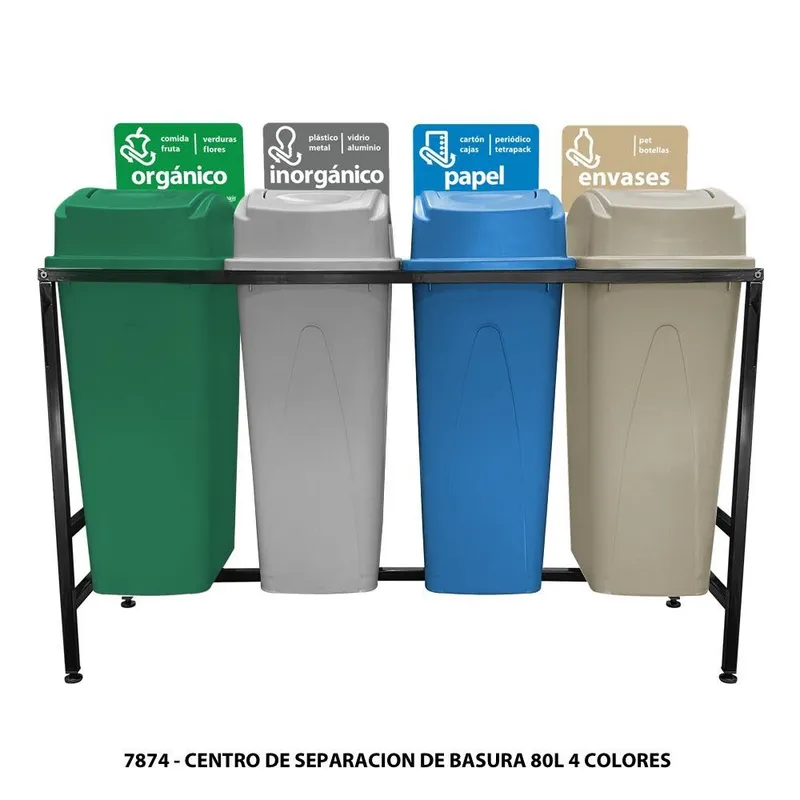 Centro de separación de basura 80 litros — Con 4 botes de basura — Con Tapa Lateral