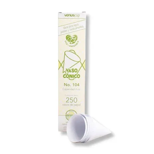 Vasos Cónicos #104 Venus | Papel Blanco | Paquete 250 Piezas