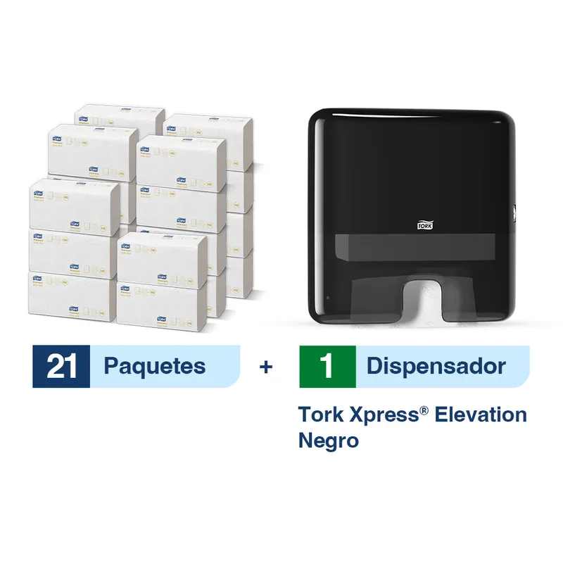 Tork Xpress® Dispensador de Toalla Interdoblada Mini Negro  + 21 paq toallas | 100 pzas c/u