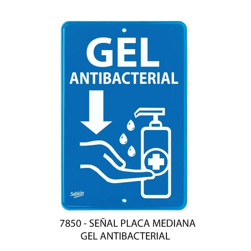 Señal Gel Antibacterial — Placa Rígida Autoadherible Mediana — Visibilidad de 0 a 8 metros