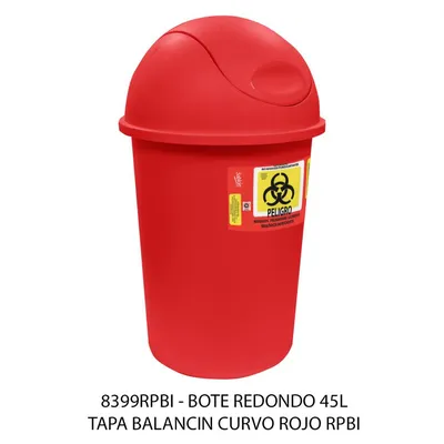 Bote de Basura — para residuos biológicos peligrosos e infecciosos — 45 litros — con tapa Balancín Curvo
