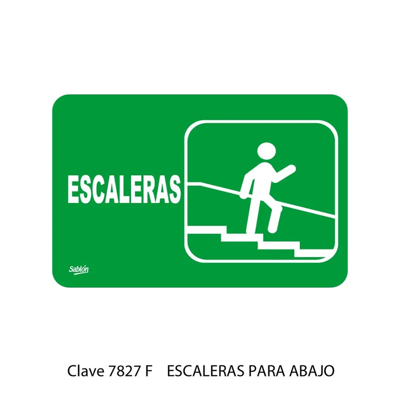 Señal de escaleras para abajo — Placa Rígida Autoadherible Mediana — Visibilidad de 0 a 8 metros