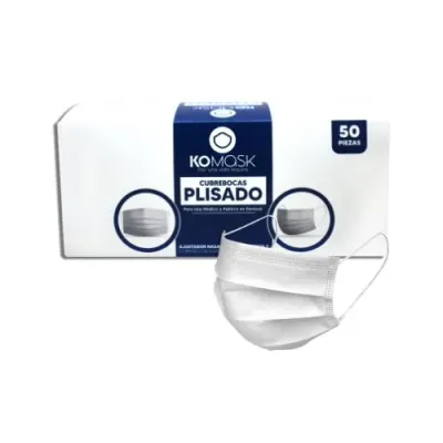 Cubrebocas Blanco Plisado Komask 50 Pz (KMS000002)