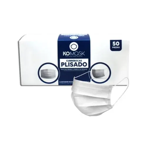 Cubrebocas Blanco Plisado Komask 50 Pz (KMS000002)