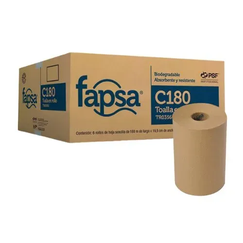 Toalla en Rollo Fapsa C180 Hoja Sencilla 180m Caja 6 Rollos