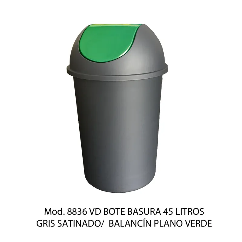 Bote de Basura Redondo Mediano — 45 litros — Tapa tipo Balancín Liso