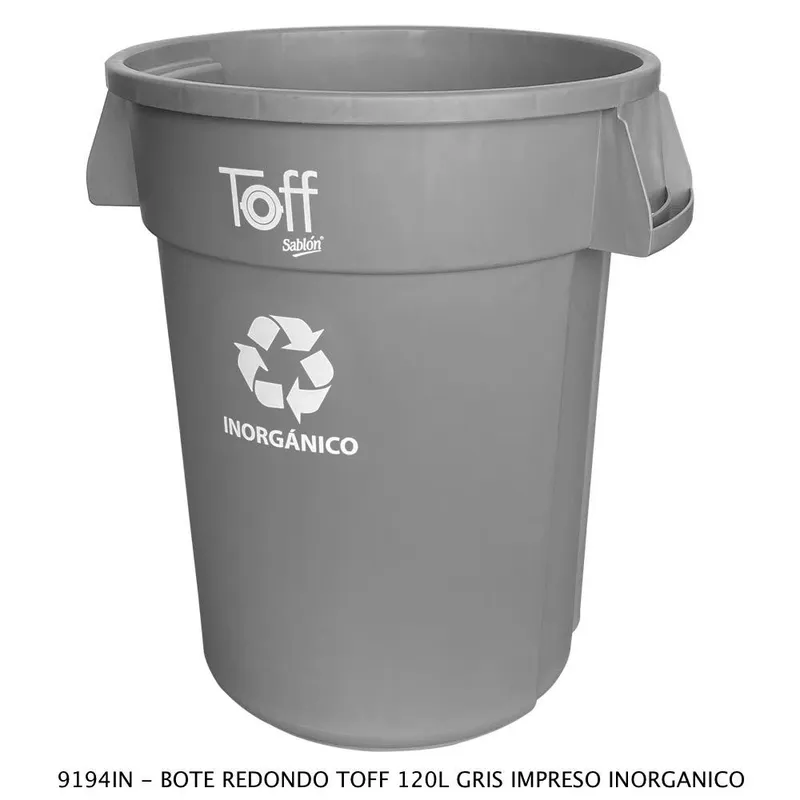 Contenedor de basura TOFF — Con impreso inorgánico — Capacidad 120 litros — 56.9 cm de diámetro
