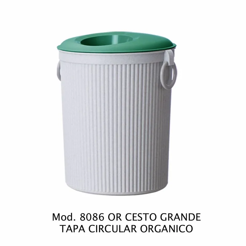 Bote de basura con tapa circular orgánico — 26 cm diámetro x 32 cm altura