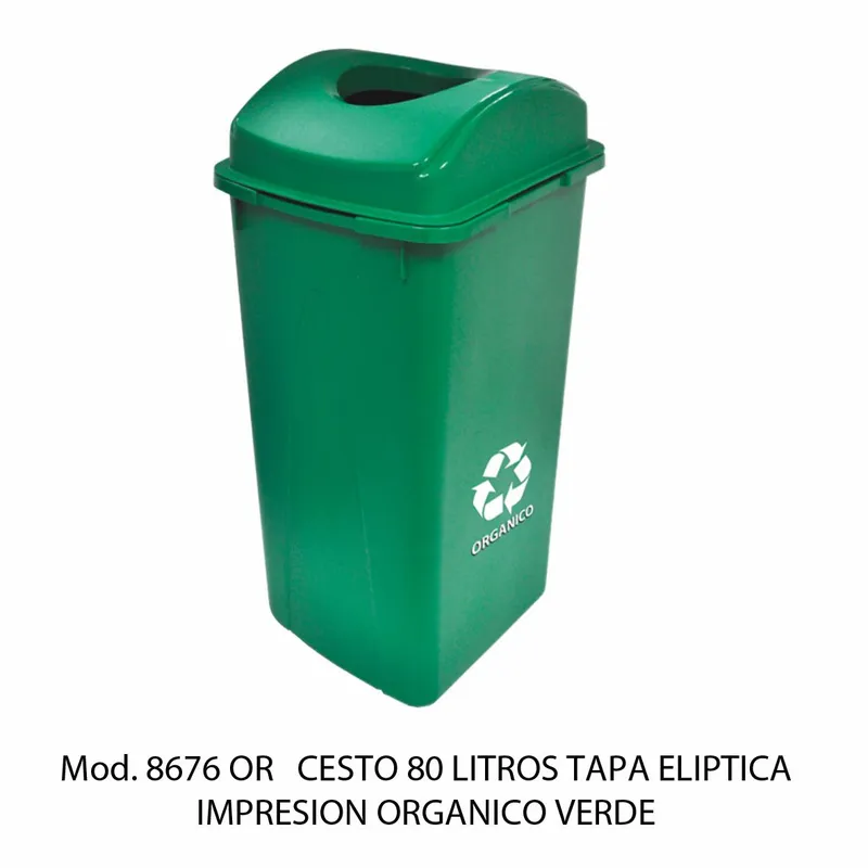 Bote de basura grande de 80 litros — Tapa Elíptica — Con impresión — Orgánico