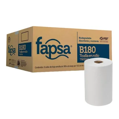 Toalla en Rollo Fapsa B180 Hoja Sencilla 180m Caja 6 Rollos