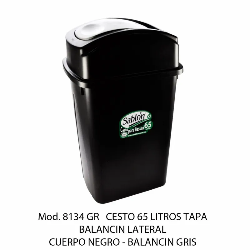 Bote de basura grande de 65 litros — Tapa Balancín Lateral Gris