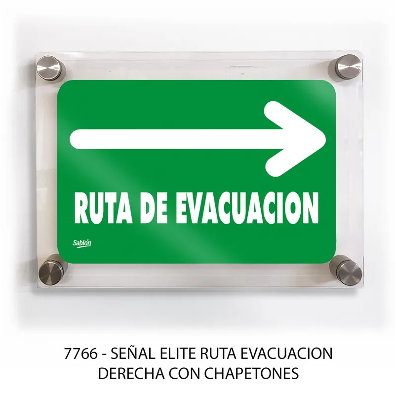 Señal de Ruta de Evacuación — Placa de Acrílico Adherible — Visibilidad de 0 a 12 metros — Elite