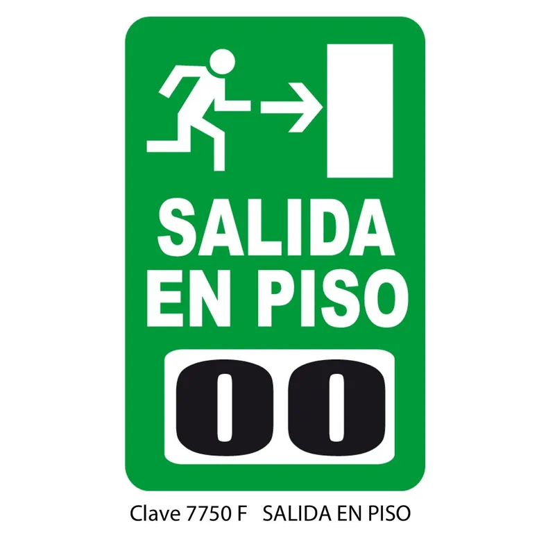 Señal para indicar salida en piso — Placa Rígida Autoadherible Grande — Visibilidad de 0 a 12 metros