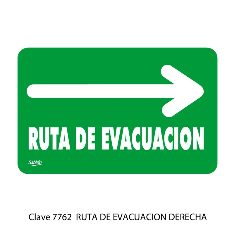 Señal de Ruta de Evacuación — Póster de Aviso en Lámina de Estireno — Visibilidad de 0 a 16 metros